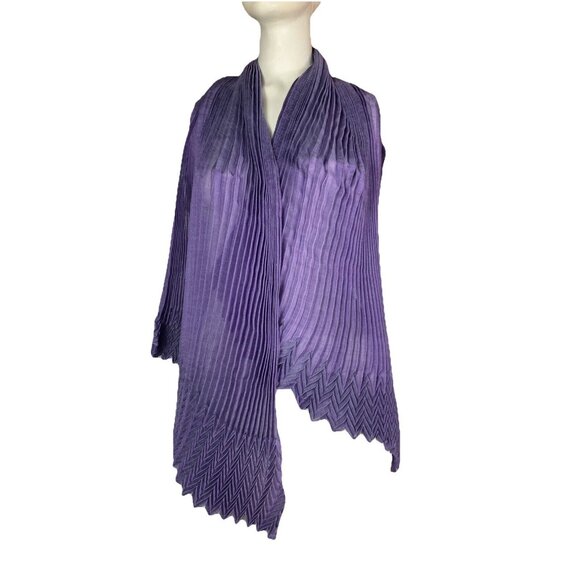 Vintage Bi Directional Pleat Scarf Chevron Purple Pleats Plisse - Picture 1 of 3